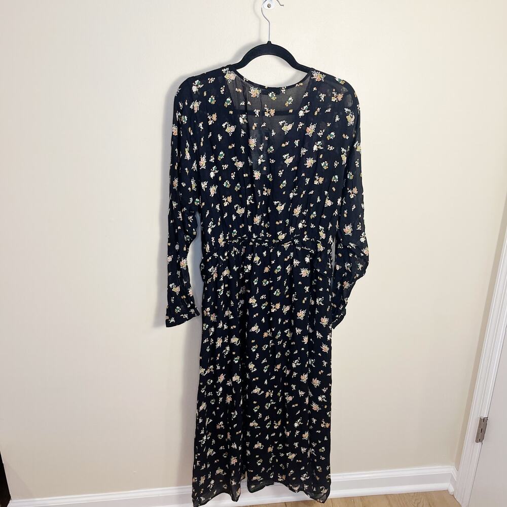NWT Zara Floral Peasant Midi Dress Long Sleeves Size L Black - Picture 5 of 11